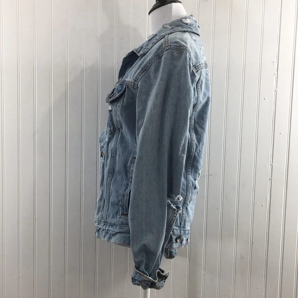 BDG Jean Jacket Womens XS Button Front Light Wash Cotton Distressed Denim - Picture 4 of 11